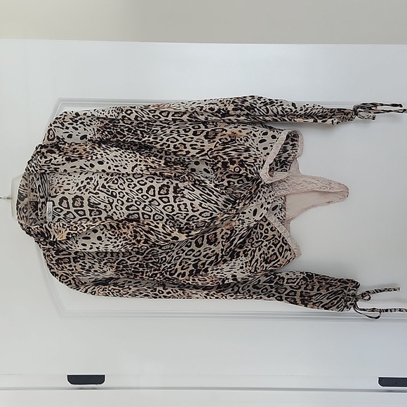 Cache Tops - Vintage Cache Bodysuit Plunge V Neck Animal Print Long Sleeves Top Size M